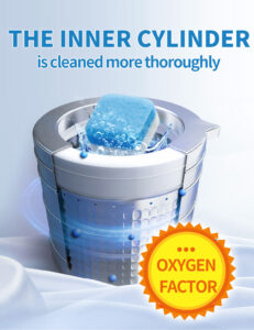 Washing Machine Cleaner Tablets Effervescent washing machine tablet dissolving in hot water with bubbles