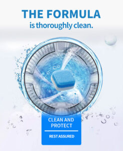 Washing Machine Cleaner Tablets Ingredients list on eco-friendly washing machine cleaner packaging
